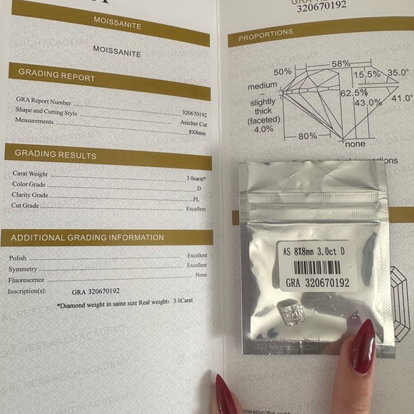 3 carat Asscher cut moissanite diamond loose stone